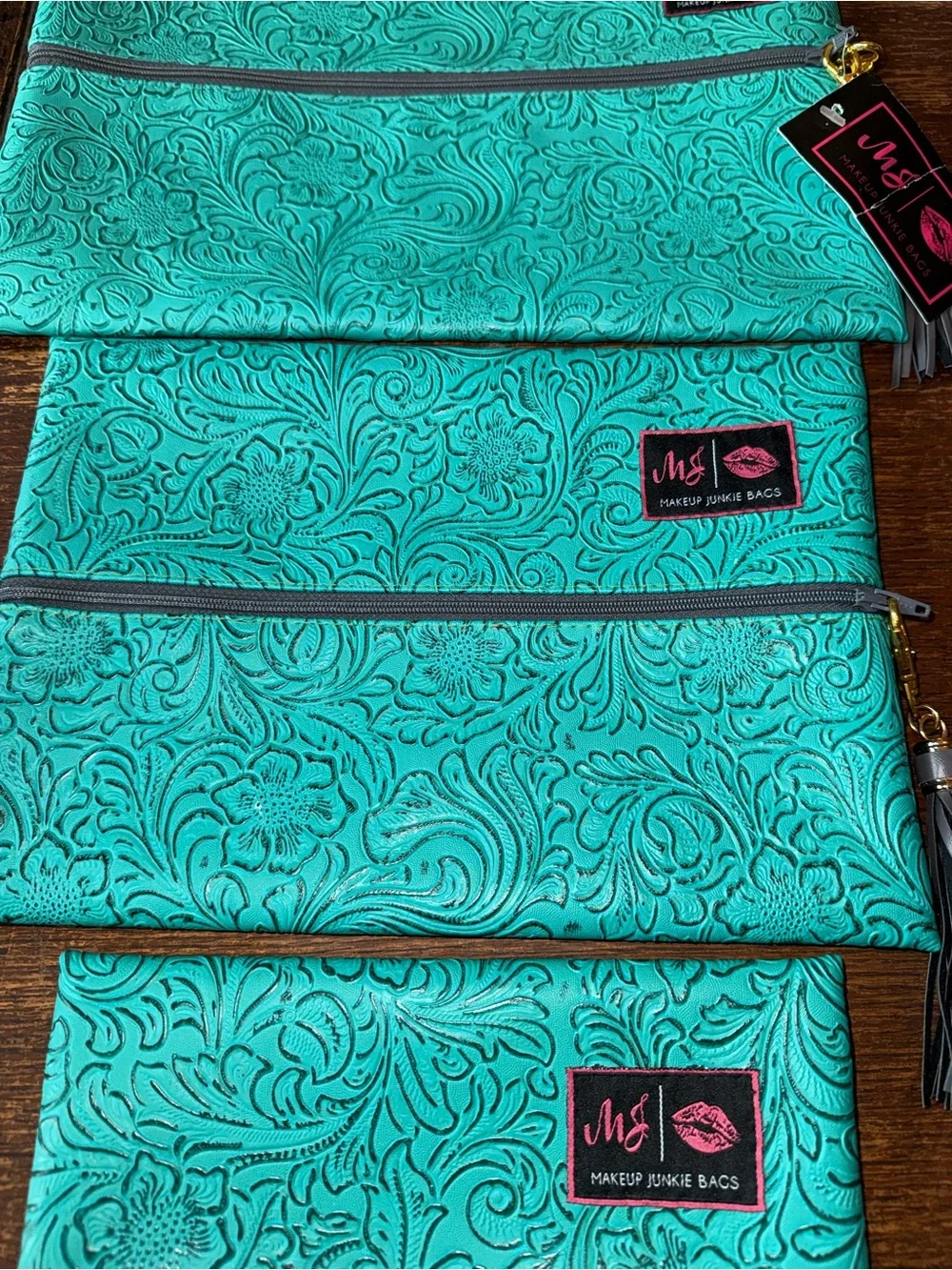NWT set - 5 Turquoise Dream Makeup Junkie Bags micro, mini, small, medium, large